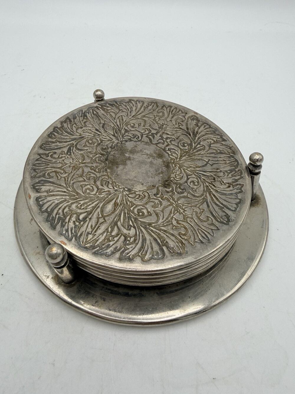 Vintage Set Of 5 Silver Plated Coasters